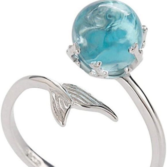 Pisces Mermaid Ring with Aqua Crystal New Moon Gift Astro Lover - Picture 1 of 7